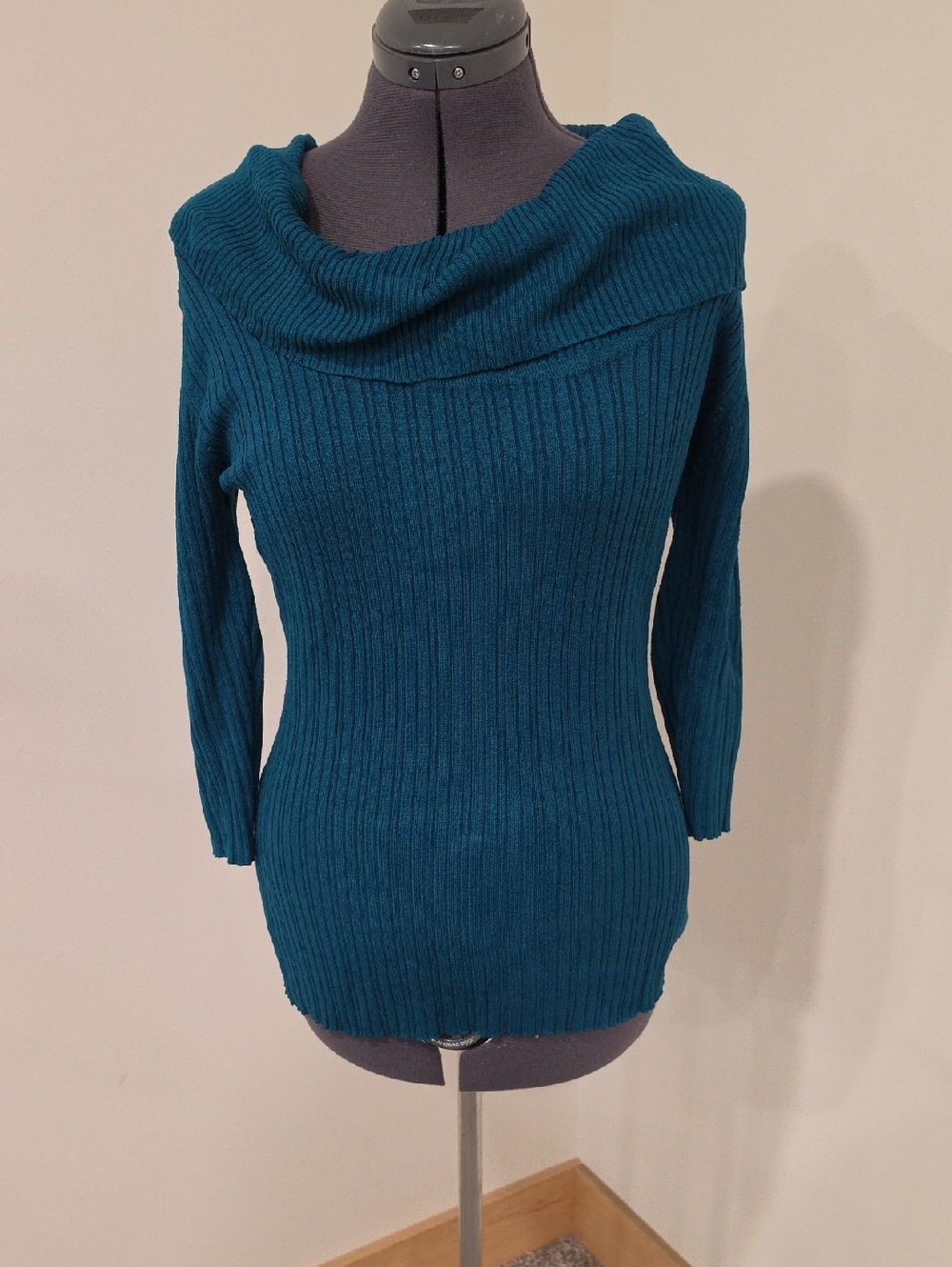 Maurices Teal Ribbed Cowl Neck Tunic Sweater